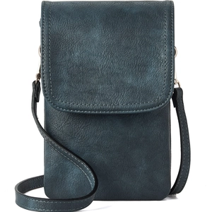 Dark teal PU leather phone crossbody bag with textured grain and flap closure