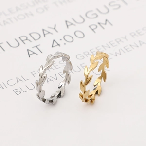 Minimalist Leaf Ring Stainless Steel Laurel Vine Olive Branch Elegant Fashion Finger Jewelry For Women Girls