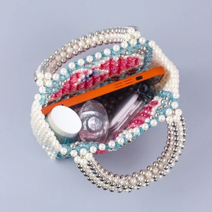 Luxury handmade multi-color heart-pattern beaded handbag with elegant pearl strap