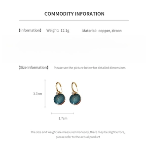 Detailed size chart for vintage zircon flower earrings showing height 3.7cm and width 1.7cm