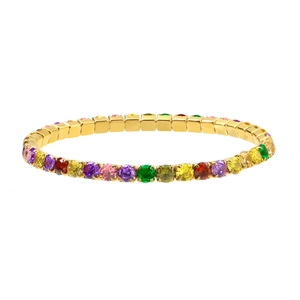 Bracelet tennis élégant en acier inoxydable doré avec zircons cubiques colorés
