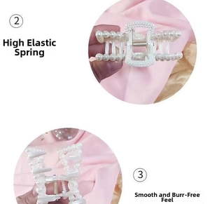 Detail view of pearl hair claw clip featuring high-elastic spring and smooth surface