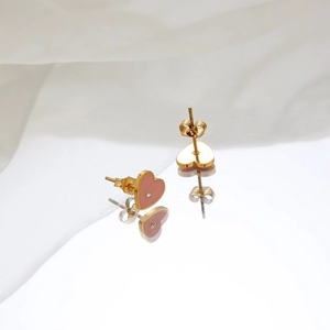 Orecchini minimalisti in acciaio dorato con strass a cuore rosa per le donne