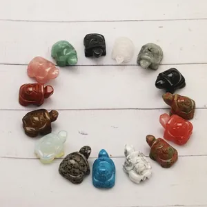 Set of 14 assorted gemstone turtle figurines including rose quartz and aventurine
