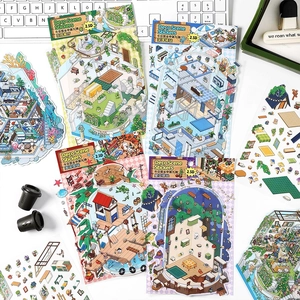 2.5D miniature scene stickers with diverse indoor and outdoor creative landscapes