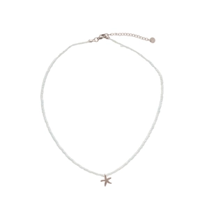 Starfish pendant necklace with white glass beads, perfect for beach vacation summer style