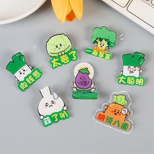 Cartoon Vegetable Acrylic Brooch Funny Motivational Text Badge Pin For Backpack Clothes Hat Accessories Creative Gift