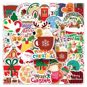 Mise à plat d'autocollants de Noël imperméables avec motifs de fête en dessin animé