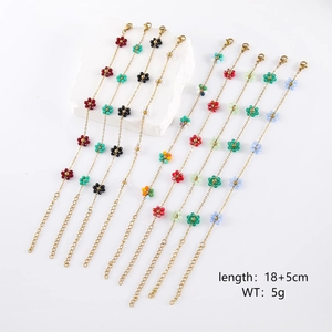 Bohemian beaded flower bracelet set with stainless steel chain and adjustable lobster clasp
