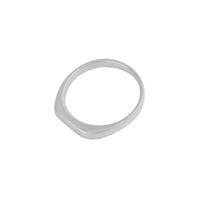 Minimalist silver stainless steel signet ring with a polished flat rectangular surface