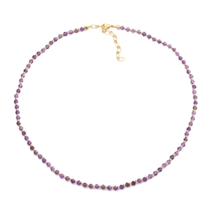 Faceted amethyst beaded necklace with gold metal spacers and adjustable lobster clasp closure