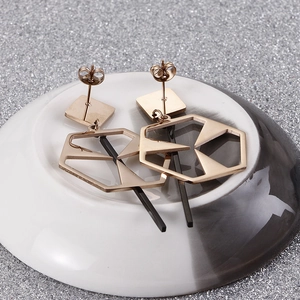 Modern geometric titanium steel dangle earrings in rose gold and black finish