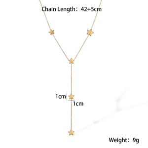 Detailed technical diagram showing 42+5cm chain length and 1cm star pendants on gold necklace