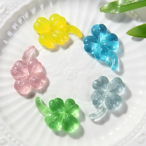 Transparent clover resin charms with glitter for DIY jewelry in five vibrant colors