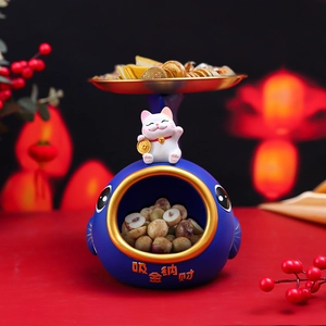 Creative blue koi fish lucky cat resin tray for key storage and home desk decoration