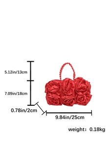 Detailed size specifications for the red silk rose evening bag with beaded handle