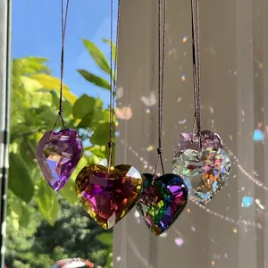 Heart Shaped Faceted Crystal Suncatcher Prism Window Hanging Rainbow Maker Ornament For Home Garden Car Decoration