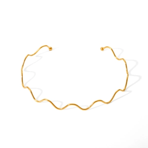 18K gold plated stainless steel wavy choker necklace with adjustable drawstring design