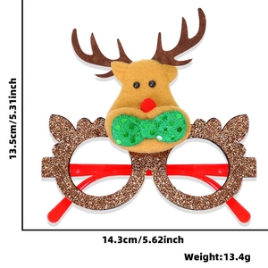 Detailed dimensions of Christmas reindeer glasses showing weight and frame size in centimeters