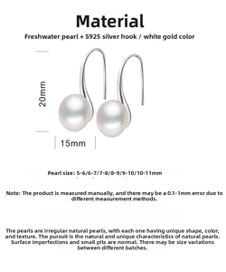 Detail view of S925 silver hook earrings with natural freshwater pearls and dimensions