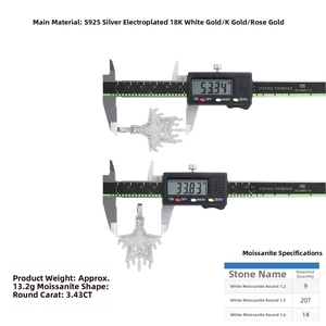 Detailed dimension measurement of star-shaped 925 silver moissanite hip-hop pendant
