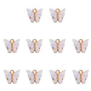 Ten pieces of colorful acrylic butterfly pendants with gold metal frames for DIY jewelry