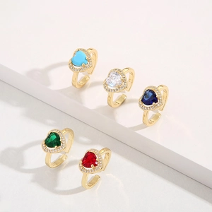 Romantic Heart Shaped Zircon Open Adjustable Ring Copper With 18K Gold Plating Elegant Fashion Jewelry For Women