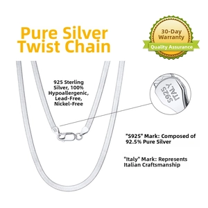 Close-up of S925 sterling silver snake chain with lobster clasp and Italy hallmark stamp