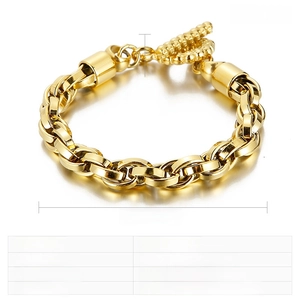Détails du bracelet tête de mort 9mm en acier doré avec fermoir T et poids de 44g