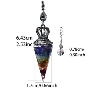 Chakra gemstone hexagonal cone pendulum with vintage silver crown and chain 6.4cm