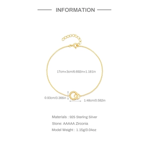 Minimalist S925 sterling silver golden chain bracelet with interlocking round twist rings