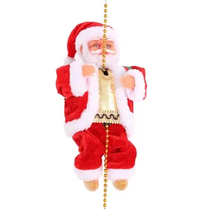 Electric climbing Santa Claus doll with golden beads and three-level music switch