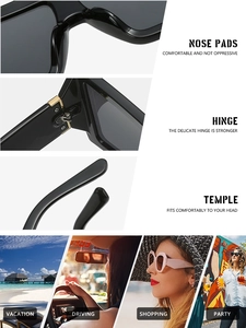 Detail of integrated nose pads, metal hinges, and curved temples on oversized sunglasses
