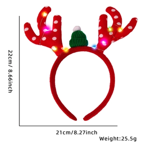 Tableau détaillé des tailles pour serre-tête renne de Noël LED avec poids et mesures