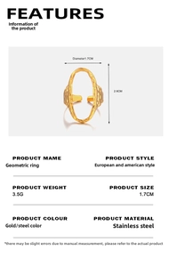 Detailed size specifications for geometric stainless steel ring with 1.7cm diameter