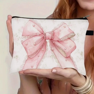 Pink Schleife Kosmetiktasche Polyester Große Kapazität Make-Up Beutel Tragbarer Reise-Organizer Für Frauen Brautgeschenk