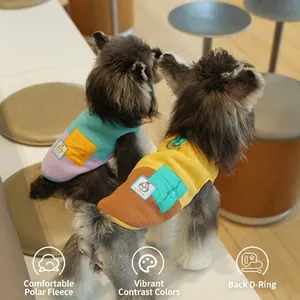 Warm Dog Vest Polar Fleece Color Block Pet Clothes With Leash D Ring And Pocket For Small Dogs Autumn Winter