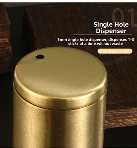 Macro shot of 5mm single-hole golden brushed stainless steel toothpick holder