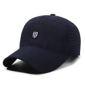 Dark blue breathable quick-dry baseball cap with R embroidery and laser-cut vents