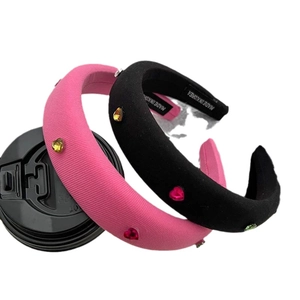 Pink and black sponge headbands with sparkling heart rhinestones for women