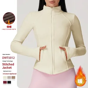 Women Slim Fit Fleece Jacket Stand Collar Full Zip Granular Fleece Warm Outdoor Sporty Activewear Coat