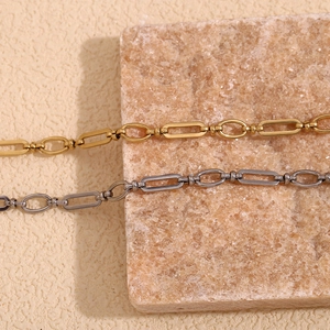 Detailed macro view of 14K gold and silver plated paperclip link ankle chains