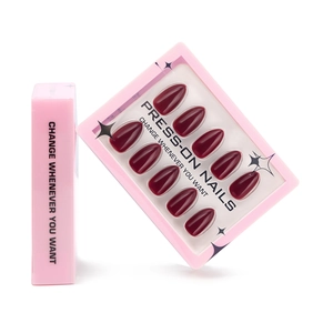 Dark Wine Red Glossy Press-on Nails Almond Shaped Solid Color Artificial Fake Fingernails Minimalist Manicure For Women