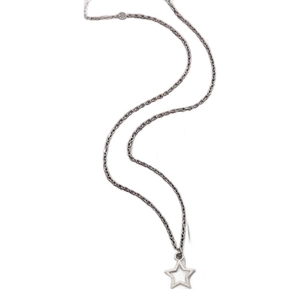 Men's hip hop silver necklace featuring a minimalist hollow pentagram star pendant