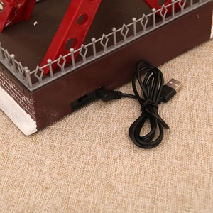 Detail view of the ferris wheel music box base with DC 5V USB port and 3-way power switch