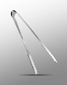 Detailed view of stainless steel ice tongs with serrated teeth for secure grip