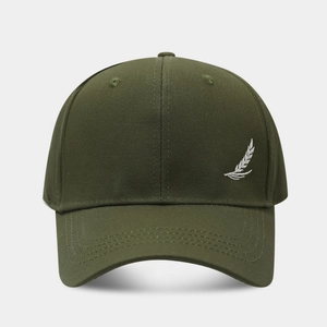 Armeegrüne Baseballkappe mit weißer Federstickerei und Baumwoll-Twill-Gewebe