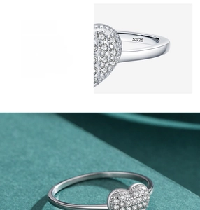 Detail-Makroaufnahme der S925-Punze auf dem herzförmigen Pavé-Ring aus Sterlingsilber