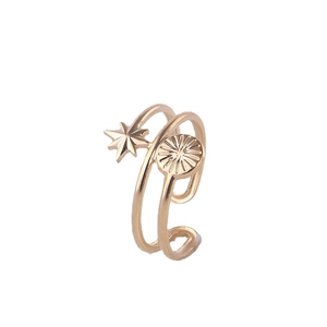 Adjustable gold stainless steel ring featuring celestial star and sunburst motifs