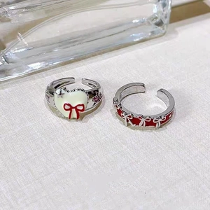 French style silver alloy ring set with red bow, white heart, and pink star charms